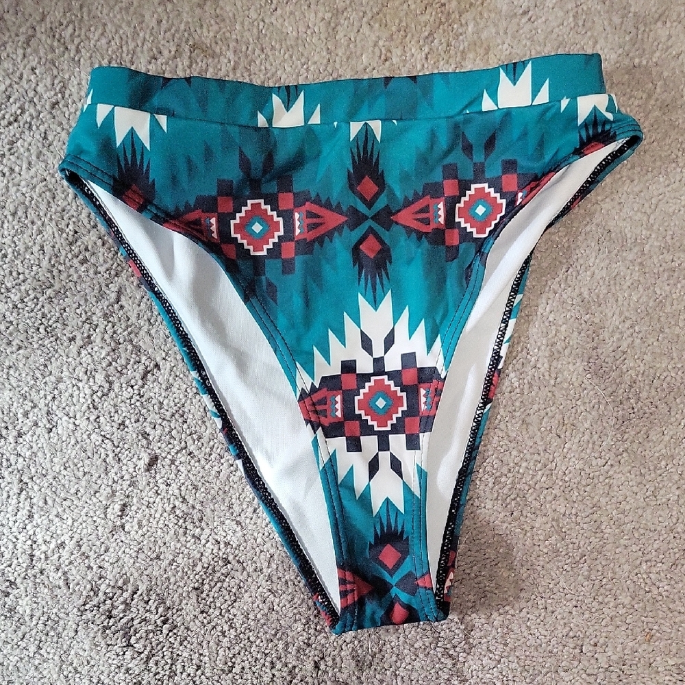 Teal Geometric Bikini Bottom